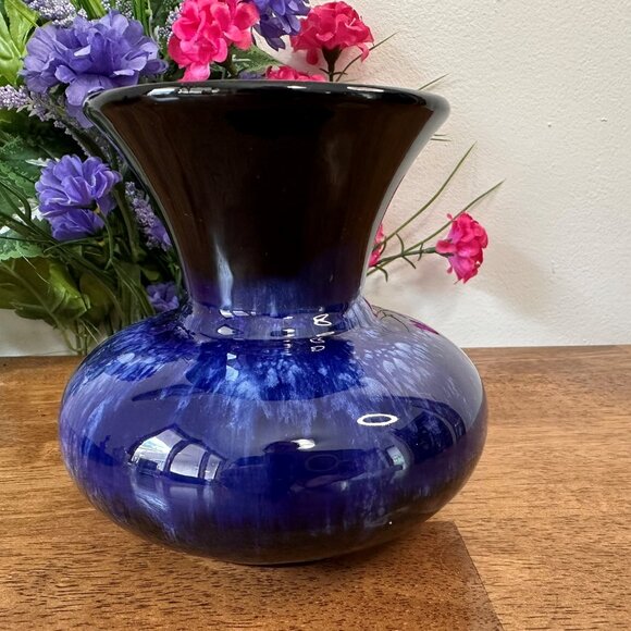 Blue‎ Mountain Pottery Flared Rim Vase Cobalt Drip Glaze Canadian Studio Art MCM - Picture 1 of 6